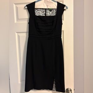 White House Black Market, cocktail dress; black w/leopard lining, form fitting